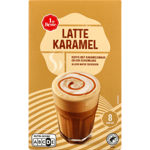 1 de Beste Oploskoffie latte karamel 8 st.