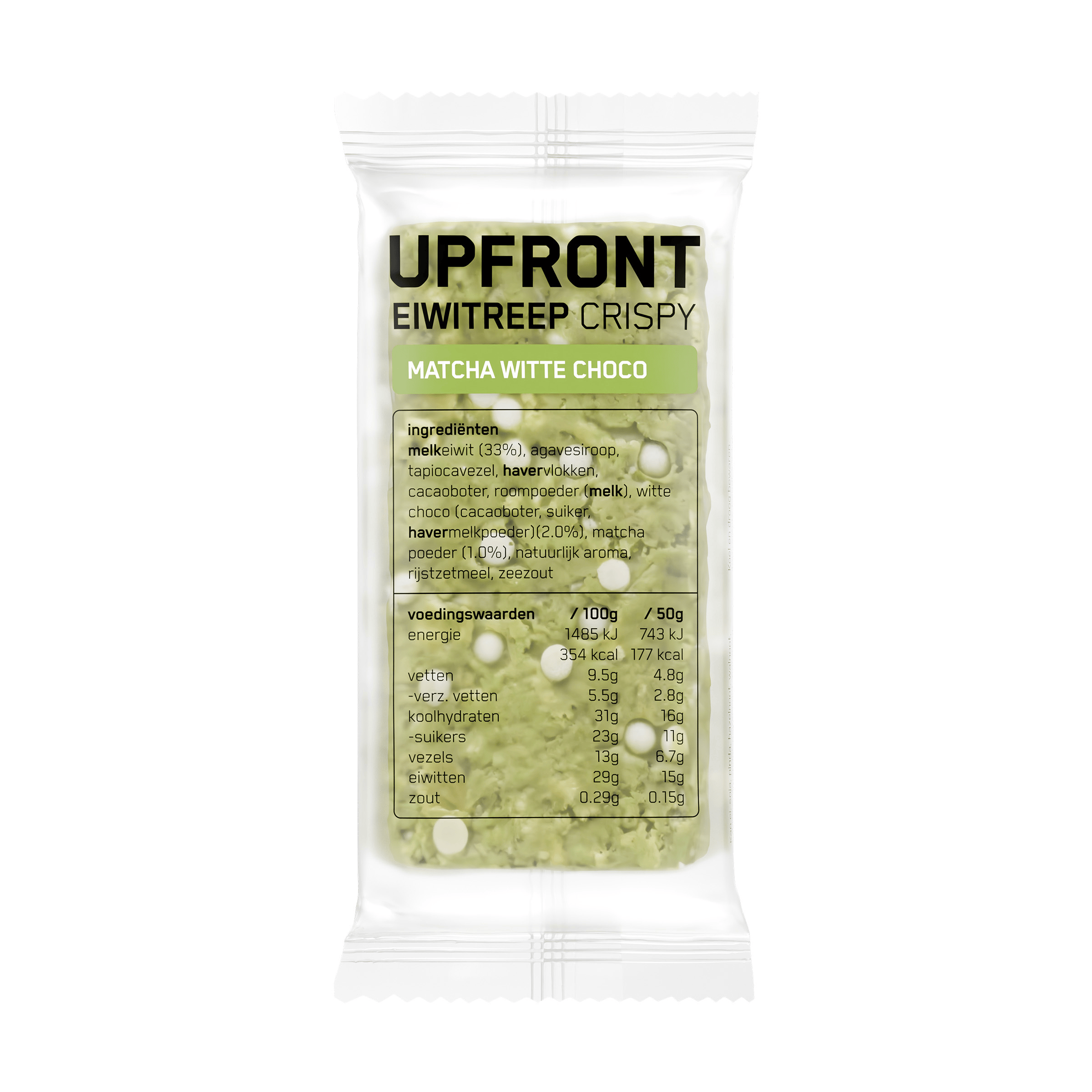 Upfront Eiwitreep Crispy Matcha Witte Choco