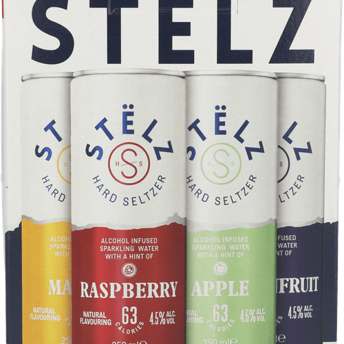 Stelz Hard seltzer apple & raspberry & mango & pa