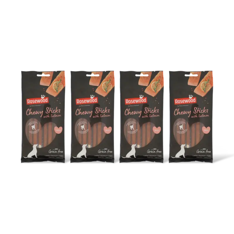 Rosewood Chewy sticks with salmon small 4-pack