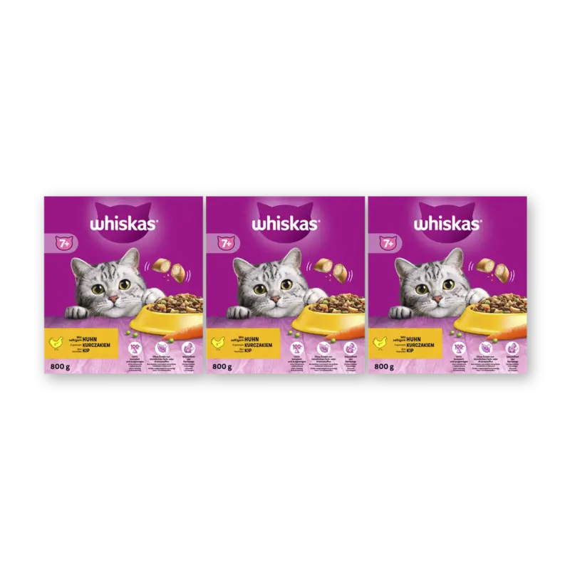 Whiskas 7+ Brokken met kip 3-pack