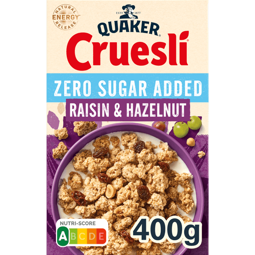Quaker Cruesli Zero sugar rozijn & hazelnoot