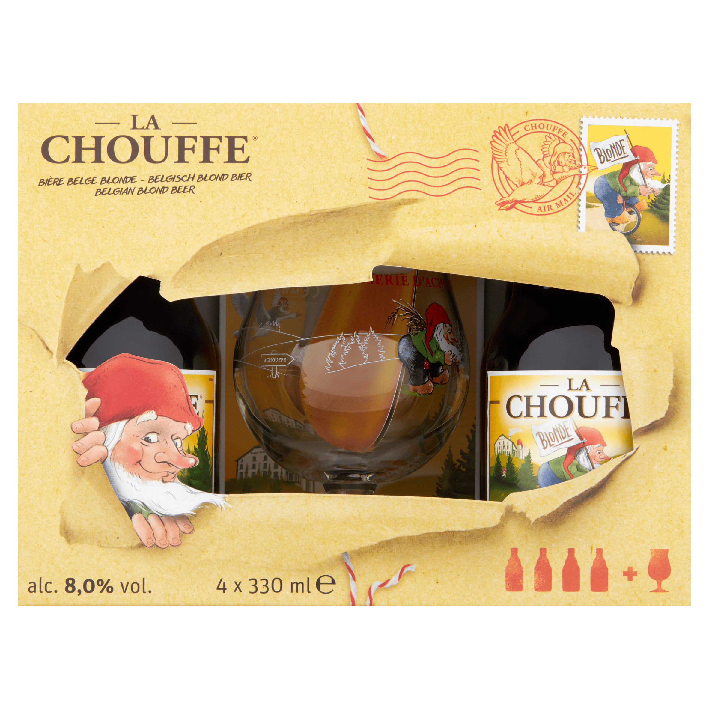 Chouffe Geschenkset met glas 4x33cl