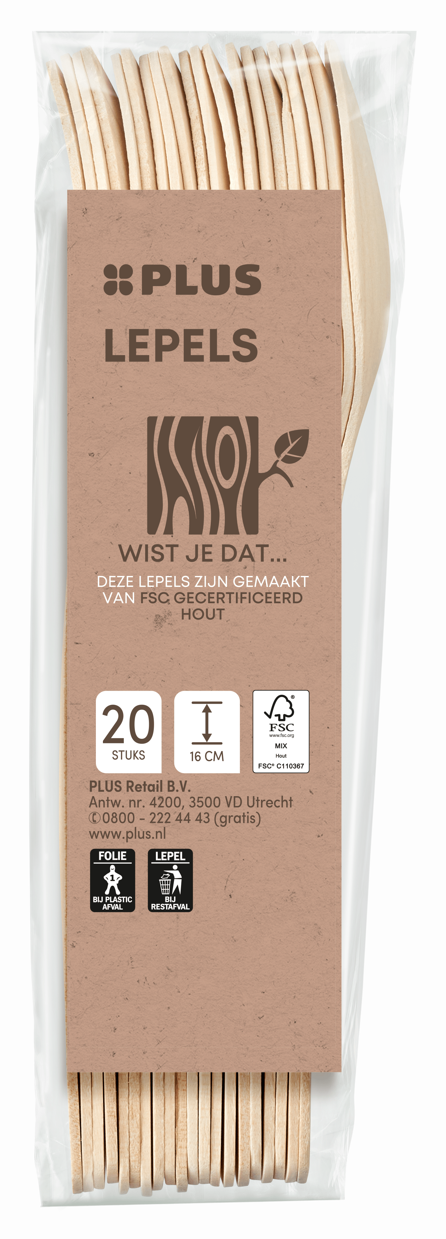 PLUS Lepel hout FSC 160mm