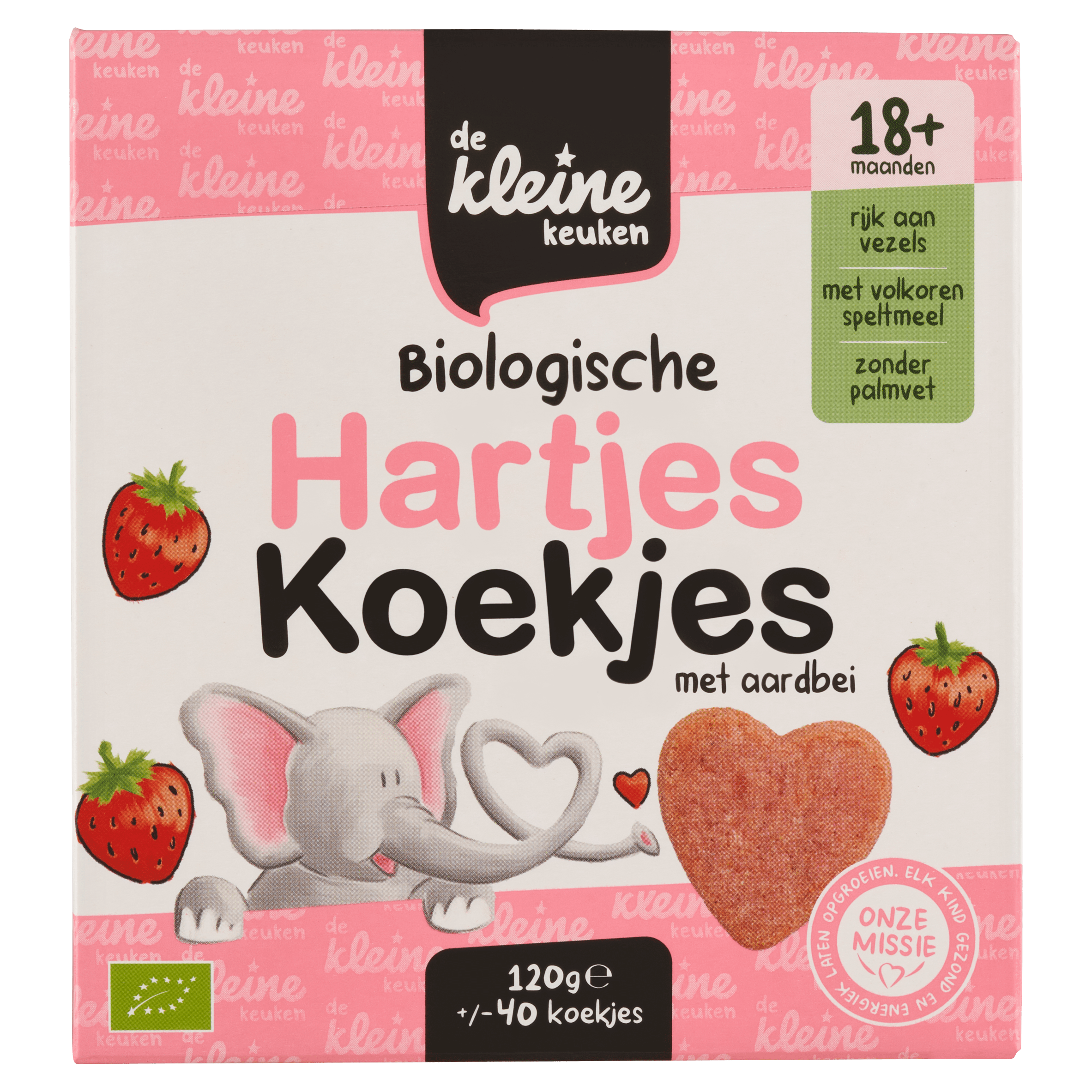 De Kleine Keuken BIO Hartjes koekjes aardbei +18M