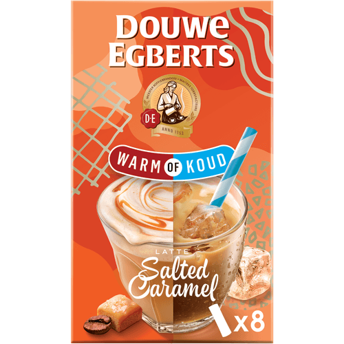 Douwe Egberts Oploskoffie warm of koud latte salted caramel 8 stuks