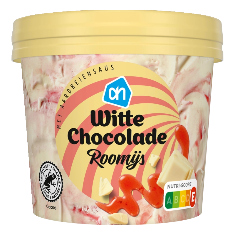 AH Witte chocolade roomijs aardbeiensaus
