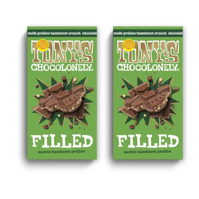 Tony's Chocolonely Filled melk pral hazelnoot crunch 2-pack