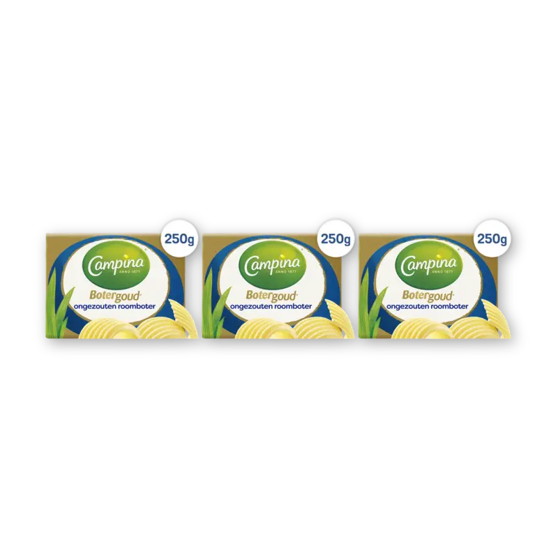 Campina Botergoud ongezouten roomboter 3-pack250