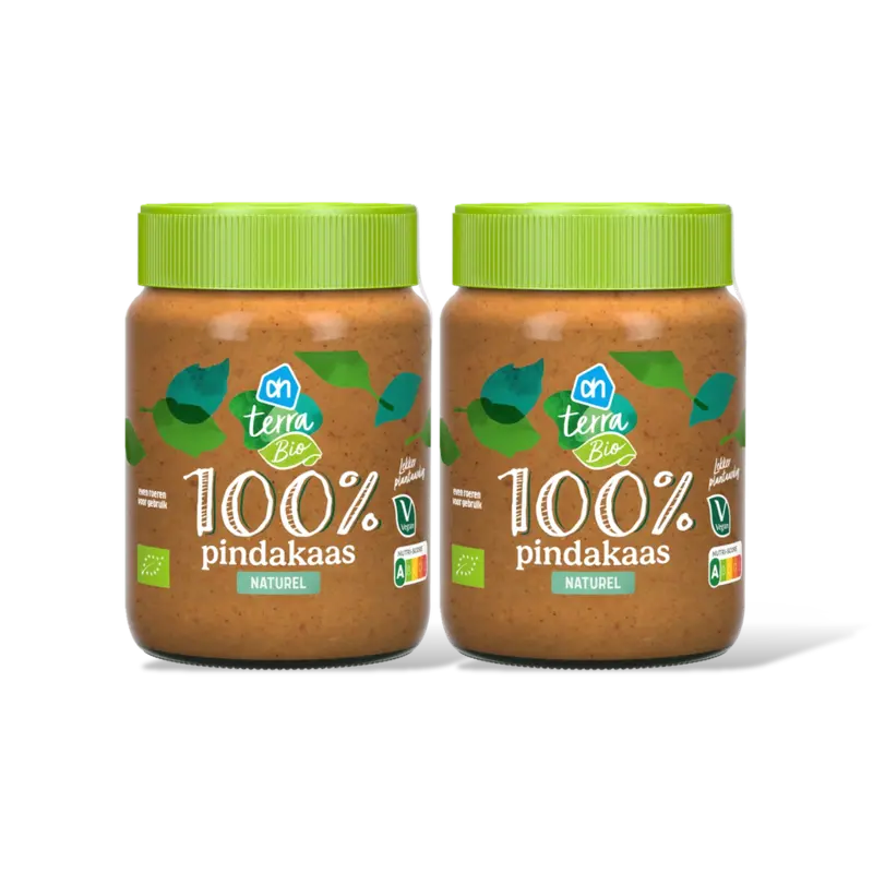 AH Terra Plantaardig biolgisch 100% pindakas 2pk