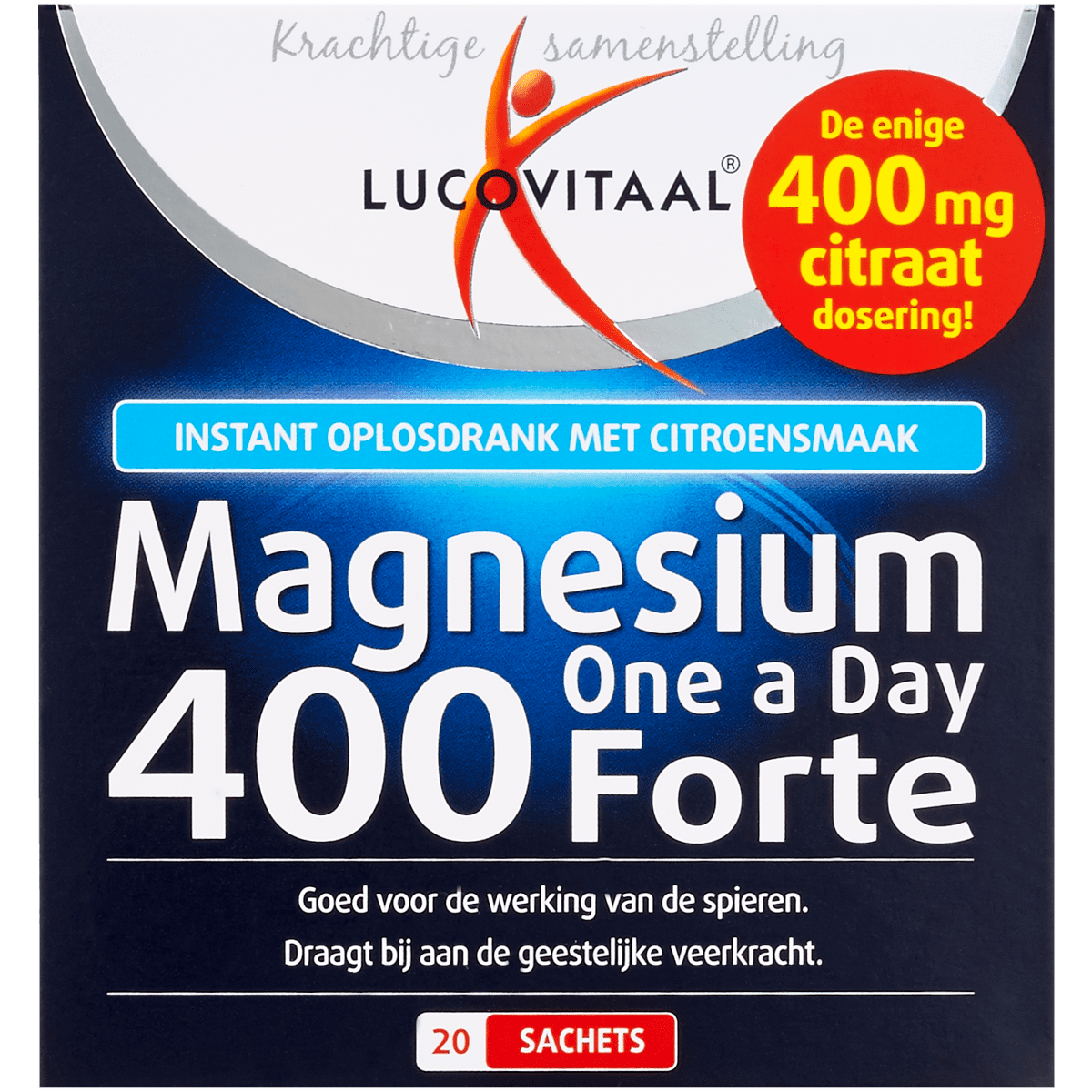 Lucovitaal Magnesium One a Day 400 Forte Oplosdrank Citroen Poeder 20 sachets