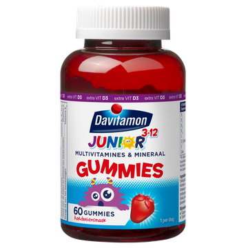 Davitamon Junior 3-12 jaar aardbei (voedingssupplement gummies), 60 stuks 