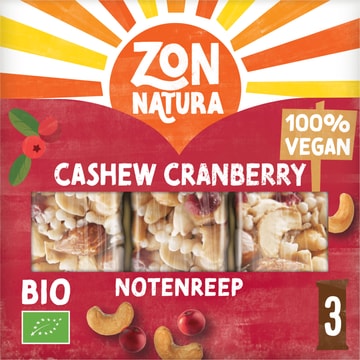 Zonnatura Biologische Notenrepen Cashew Cranberry 3 Stuks
