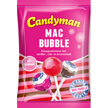 Candyman Mac Bubble Kauwgomknotsen met Aardbei-, Cola- en Kersensmaak 150 g