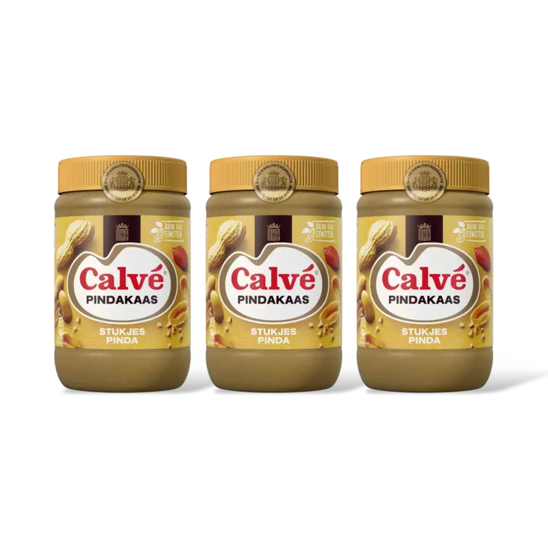 Calvé Pindakaas met stukjes pinda 3-pack