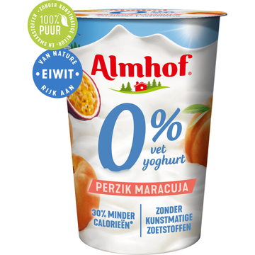 Almhof 0% Vet Yoghurt Perzik Maracuja 500 g