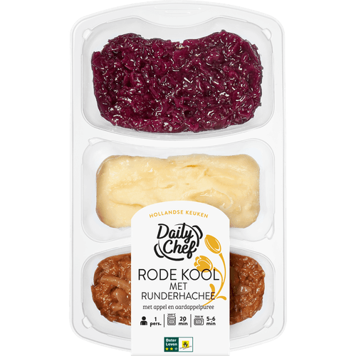 Daily Chef Rode kool met runderhachee appel en aardappelpuree