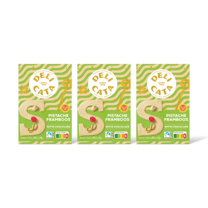 Delicata Chocoletter wit pistache framboos 3-pack