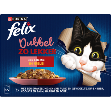 FELIX® Dubbel Zo Lekker Mix Selectie in Gelei Kattenvoer 12x85g
