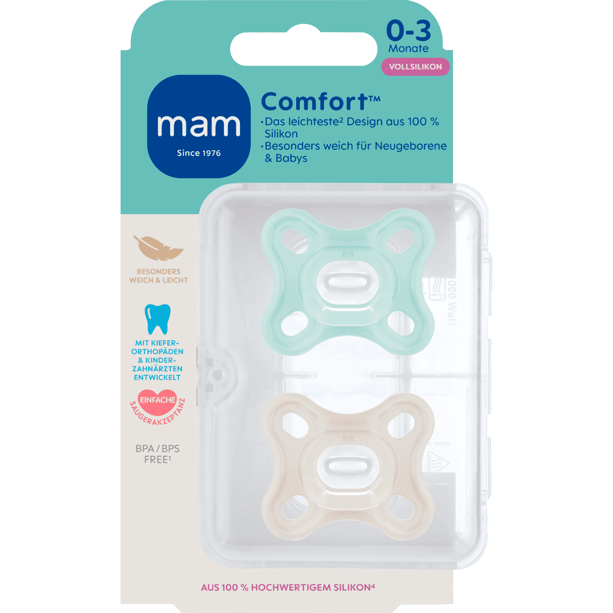 MAM Comfort Fopspeen 0-3 Maanden Beige 2 stuks
