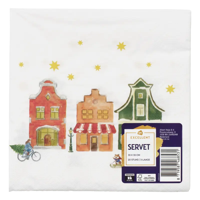 AH Excellent Servet huisjes wit 33cm