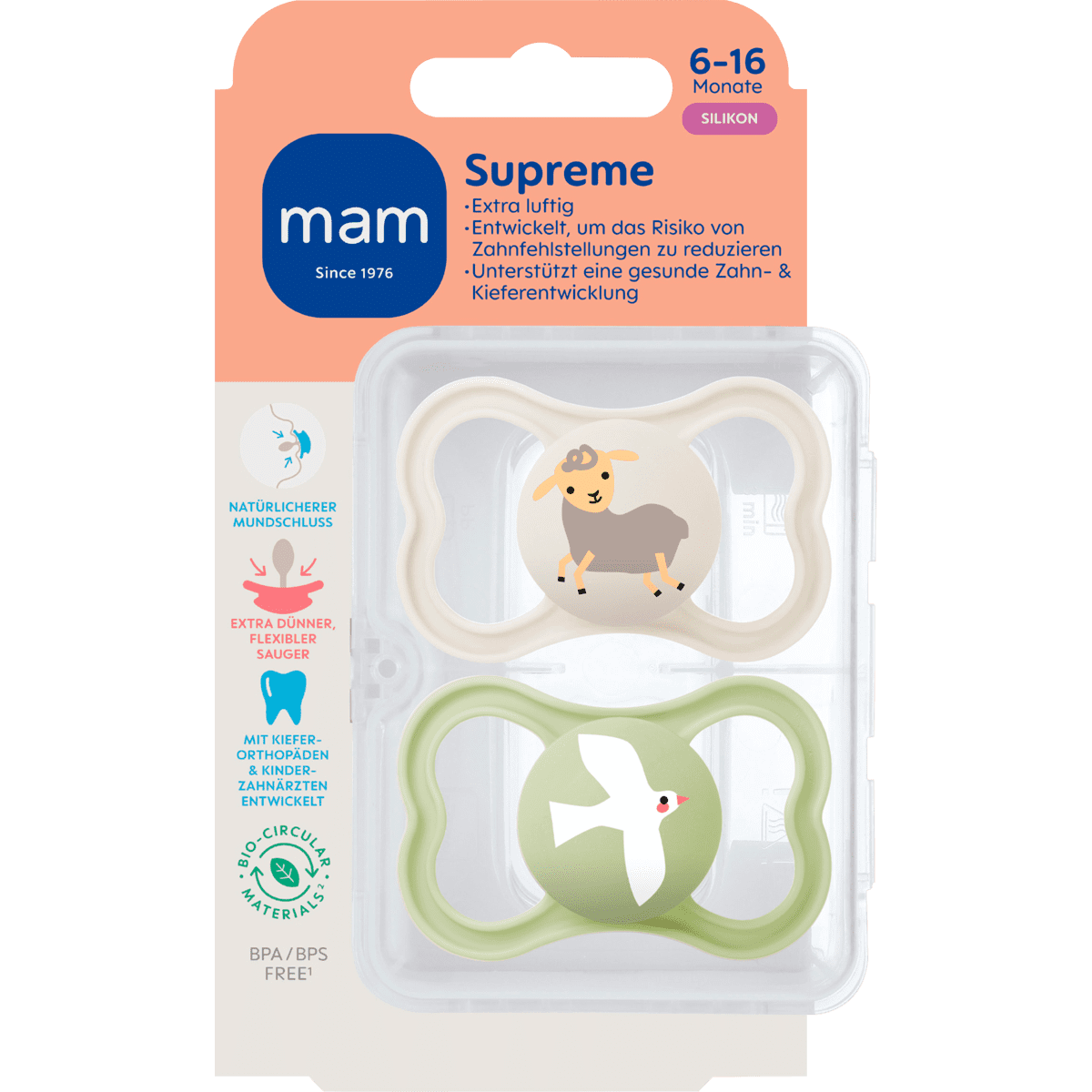 MAM Supreme Fopspenen 6-16 Maanden Beige 2 stuks