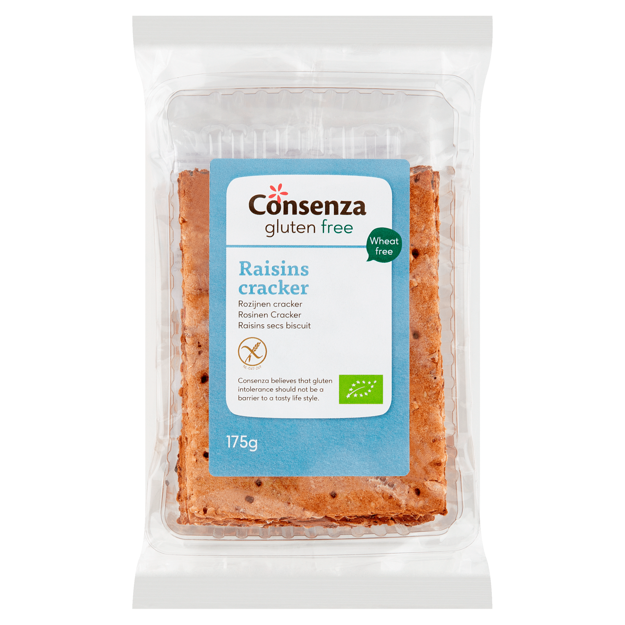 Consenza Cracker rozijnen biologisch glutenvrij