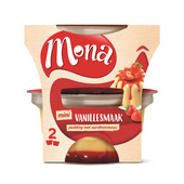 Mona pudding vanille met aardbeiensaus