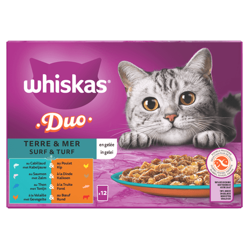 Whiskas Kattenvoer surf&turf gelei 1+ jaar 12st.