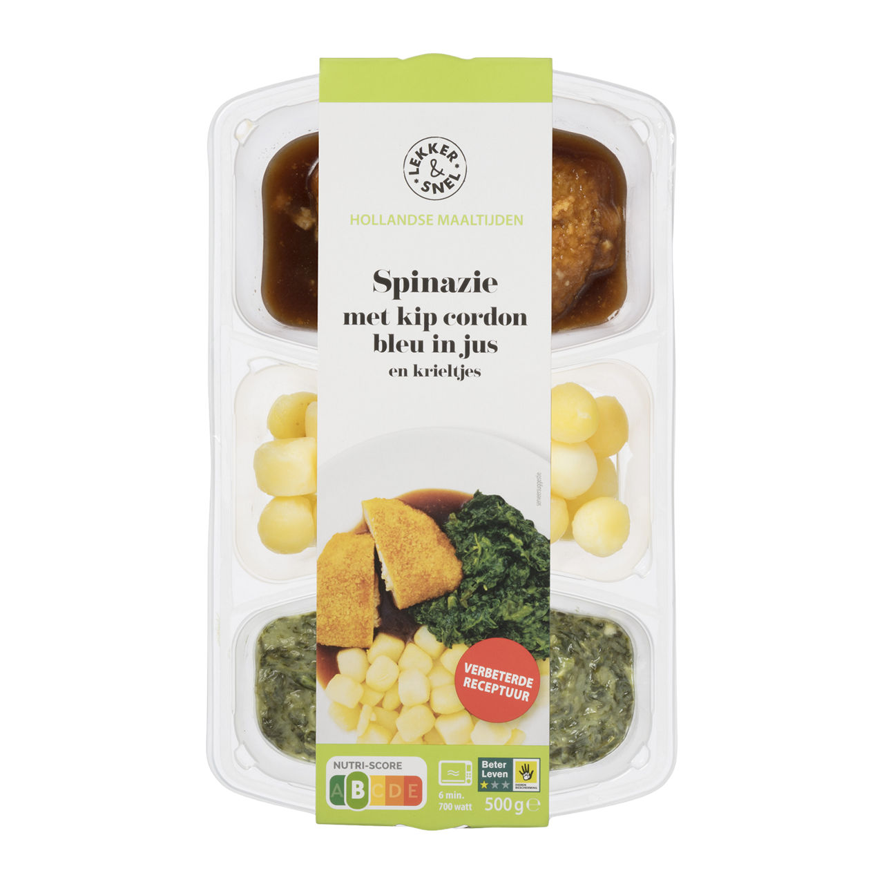 3-vaks Hollandse maaltijd Spinazie & kip cordon blue