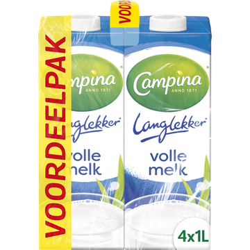 Campina Langlekker volle melk voordeel 4 x 1 L
