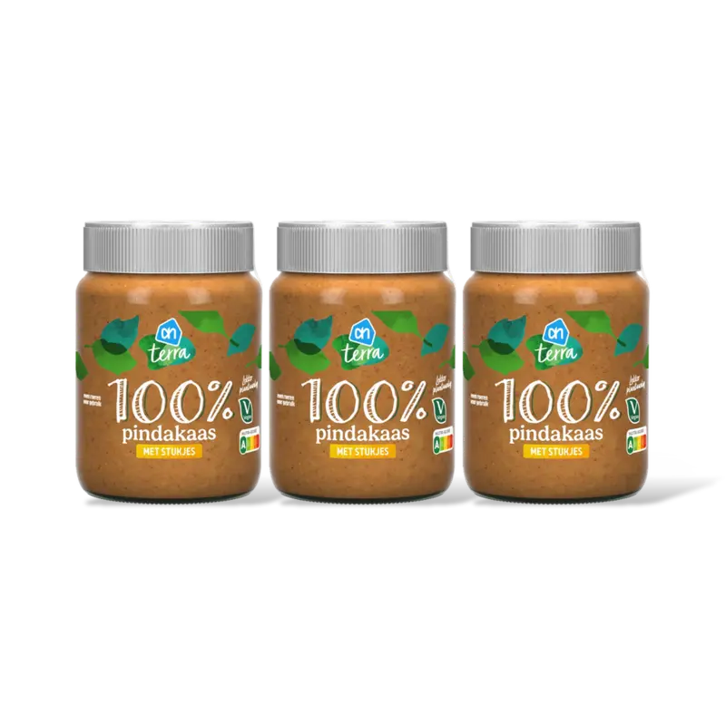 AH Terra Plantaardig 100% pindakaas stukje 3-pack