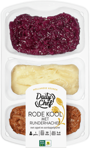 Daily Chef Rode kool met runderhachee appel en aardappelpuree