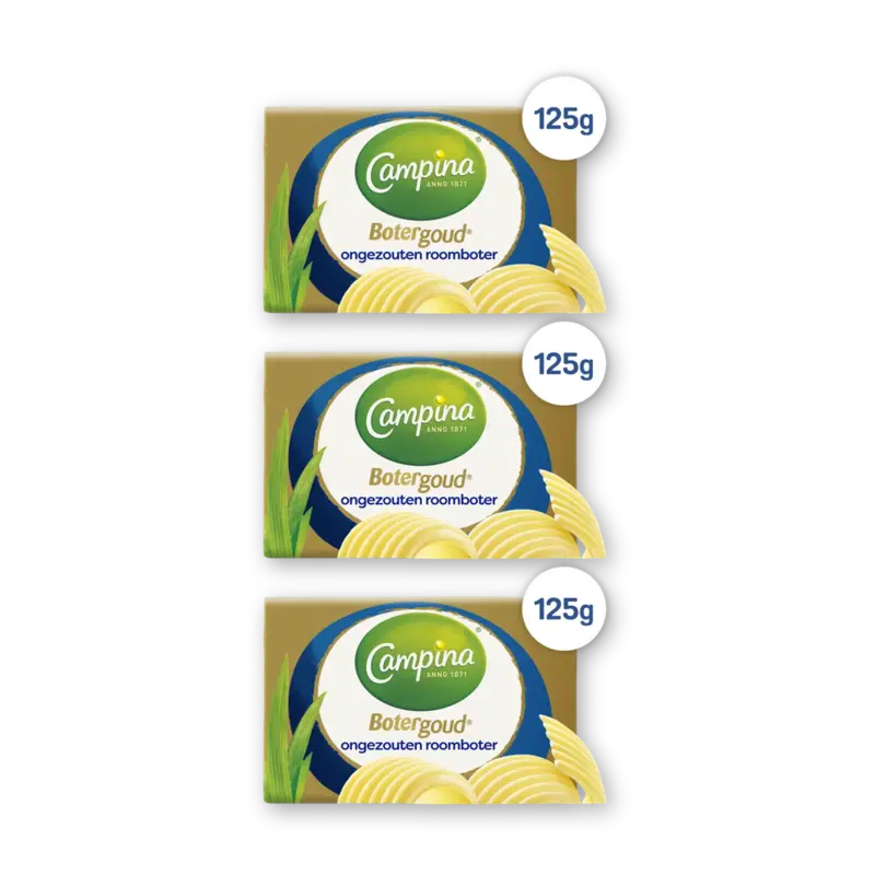 Campina Botergoud ongezouten roomboter 3-pack
