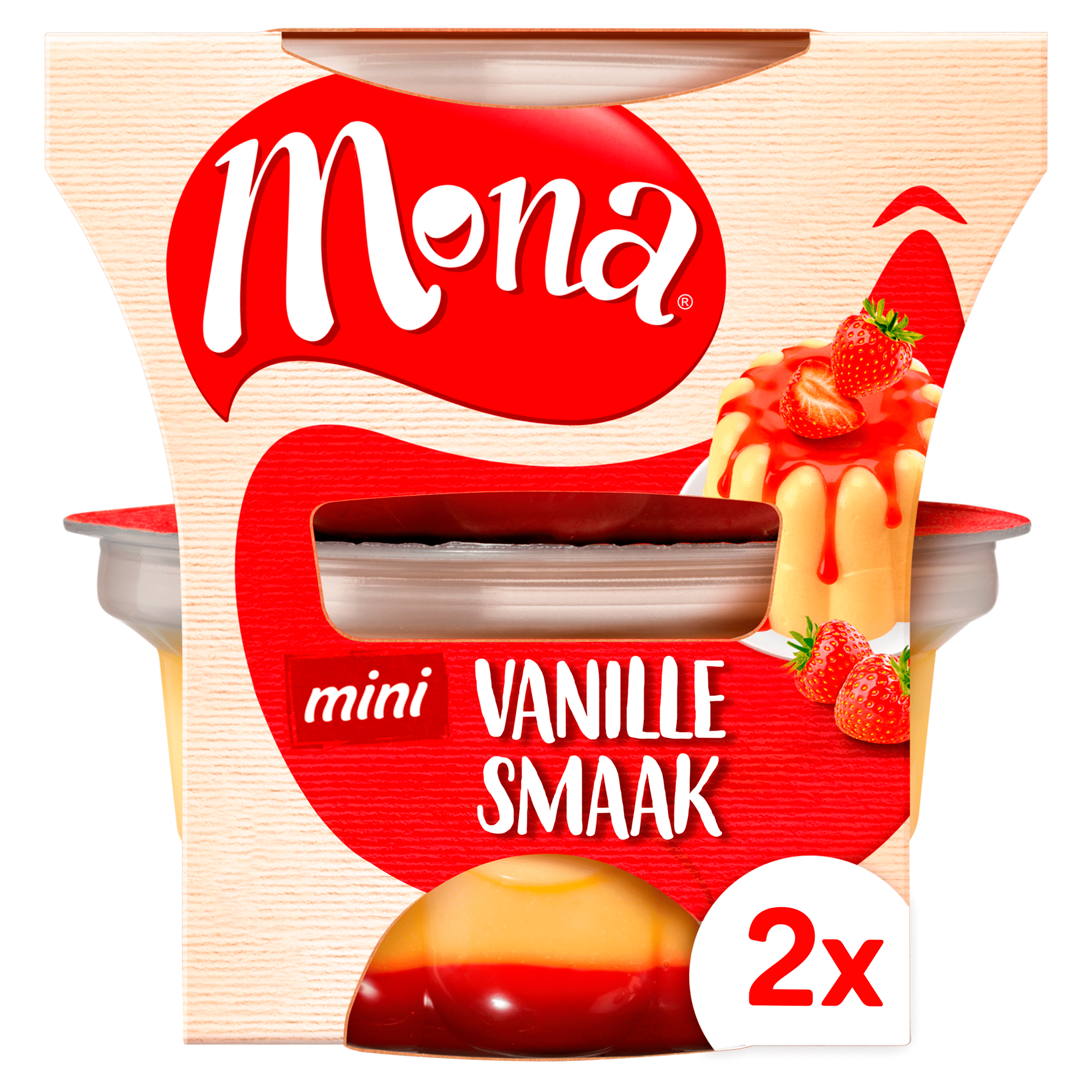 Mona Duopudding vanille met aardbeiensaus