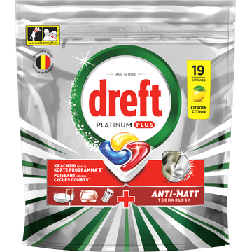 Dreft Platinum Plus Citroen Vaatwascapsules 19 Stuks