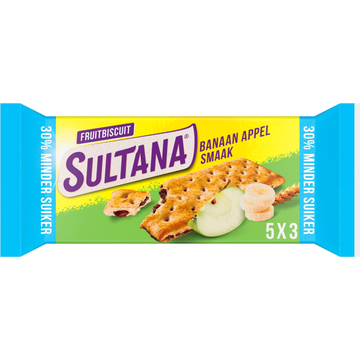 Sultana FruitBiscuit Banaan Appel 30% minder suiker koek 5x3 stuks