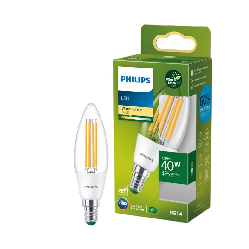 Philips Led fil kaars E14 40W helder