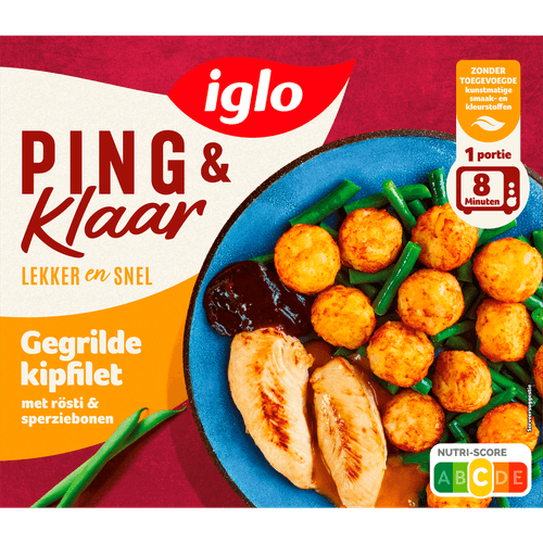 Iglo Gegrilde kipfilet ping & klaar met rosti en sperziebonen