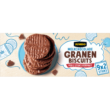 Jumbo Granenbiscuits Melkchocolade 9 x 2 Stuks