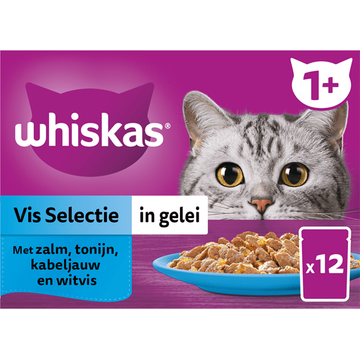 Whiskas 1+ Kattenvoer - Vis selectie in gelei - maaltijdzakjes 12x85g
