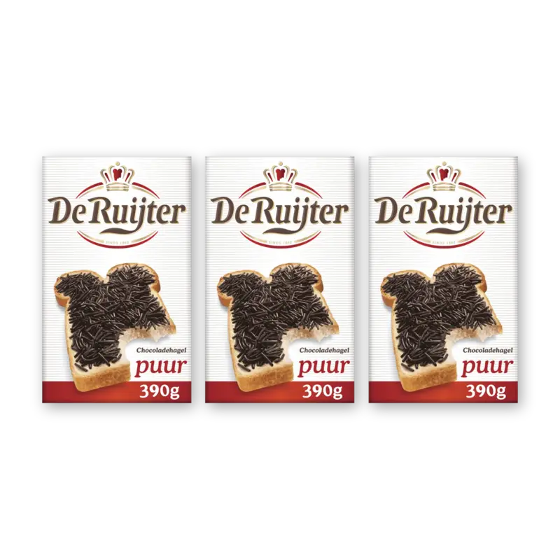 De Ruijter Chocoladehagel puur 3-pack