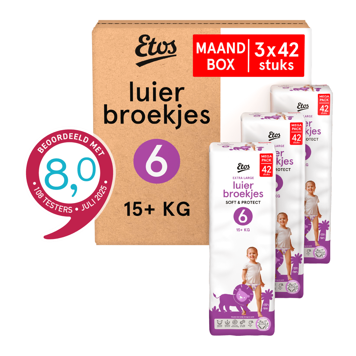 Etos Luierbroekjes Extra Large Maat 6 15+ kg Maandbox 126 stuks