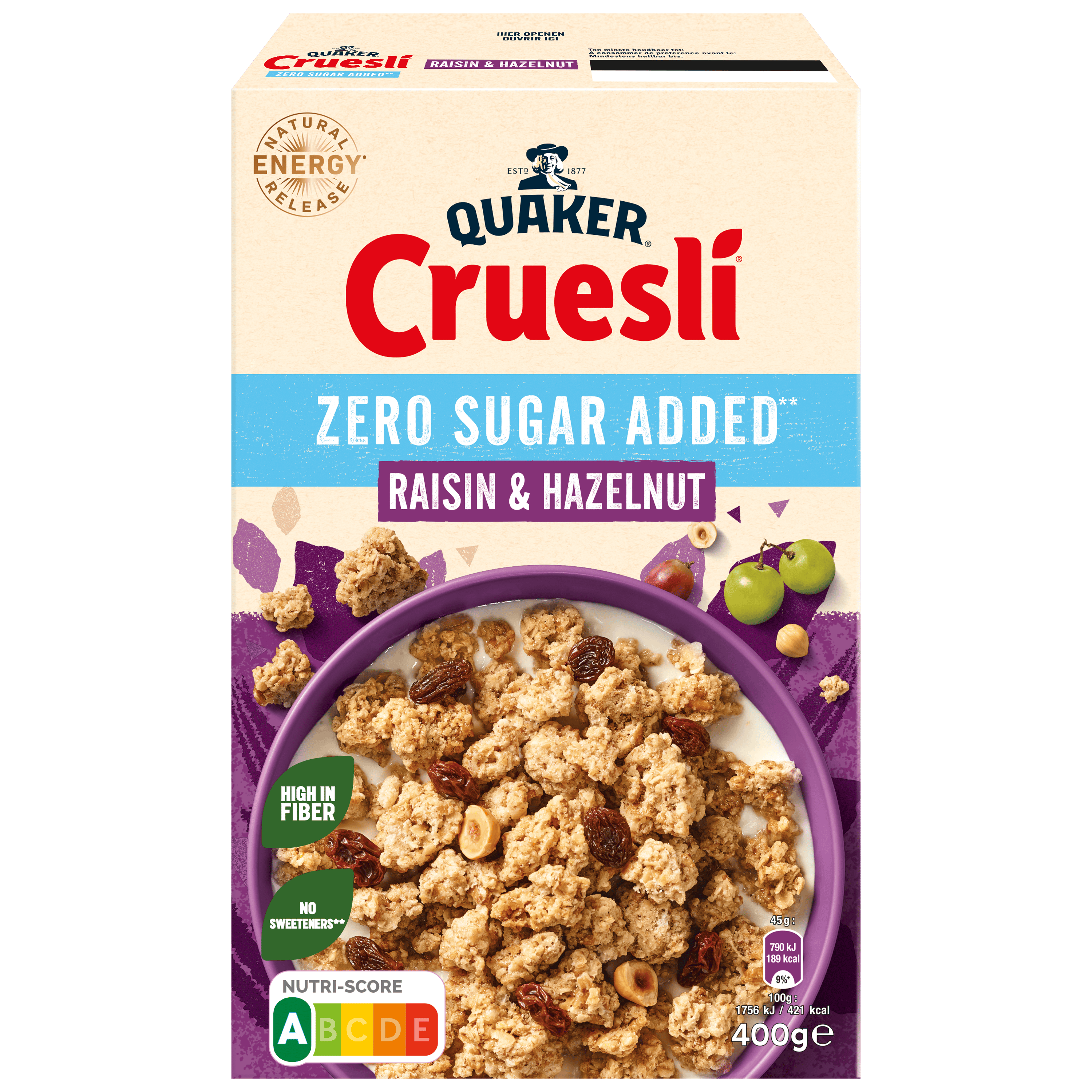 Quaker Cruesli Zero Sugar Raisin&Haze