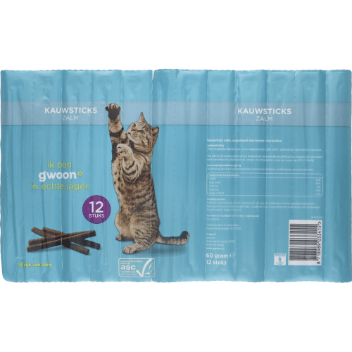 G'woon Kattensnacks sticks zalm 12 stuks