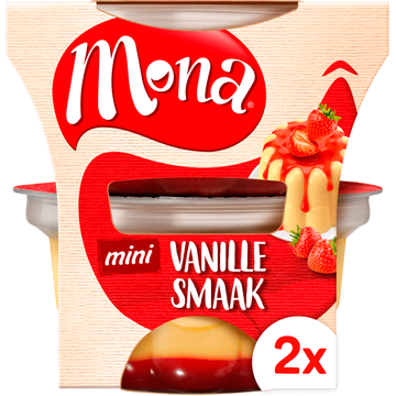 Mona Mini Vanillesmaak Pudding met Aardbeiensaus