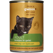 g'woon kattenvoer brokjes in gelei met kip en gevogelte
