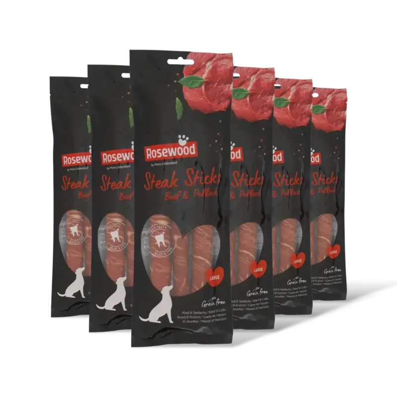 Rosewood Steak sticks beef & pollock large 6-pack