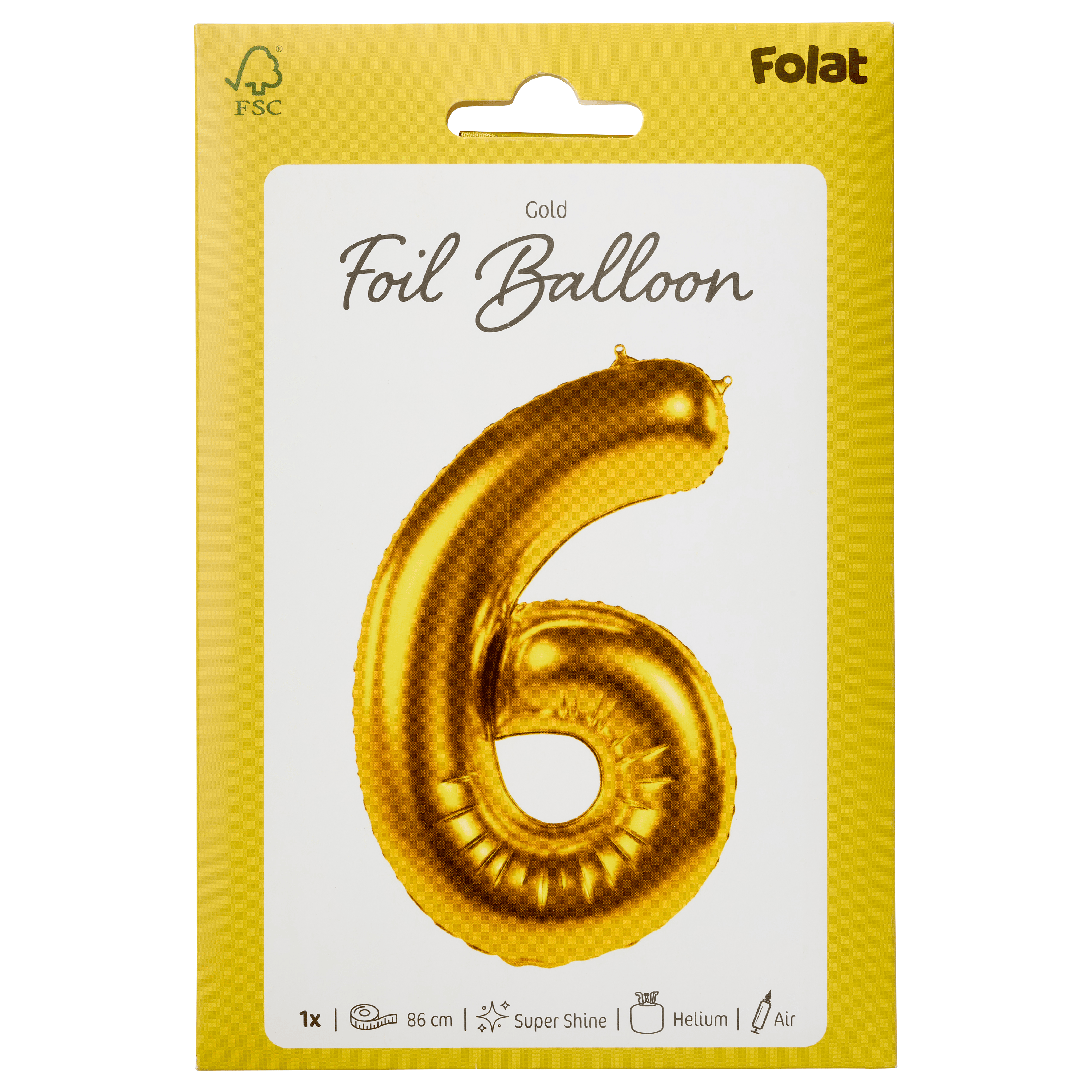 Folat Folieballon Cijfer 6 - Goud - 86 cm