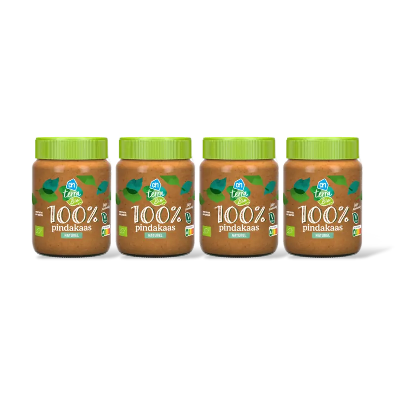 AH Terra Plantaardig bio 100% pindakaas 4-pack
